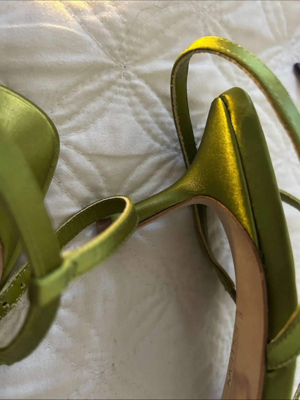 Delta Olive Green Jeweled Strap Pointed Toe Heels